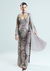 Amethyst Allure – Silver Embellished Evening Gown